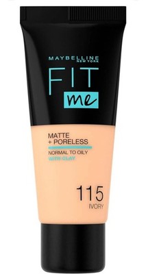 《 115- IVORY》 Maybelline Fit Me Foundation Matte & Poreless, Oily Skin 30ml 