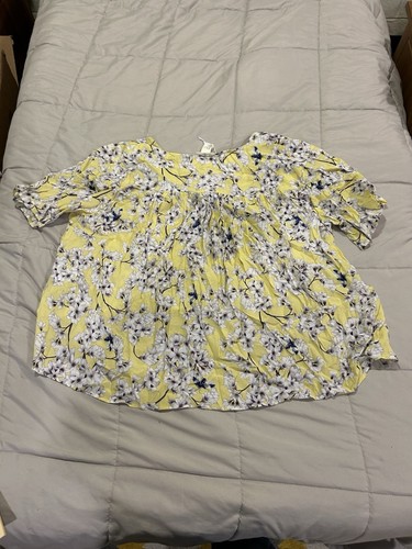 H&M Anna Glover Bluse Damen Größe 14 Gelb Blumenmuster Kurzarm Neu mit Etikett Neu - Bild 5 von 5