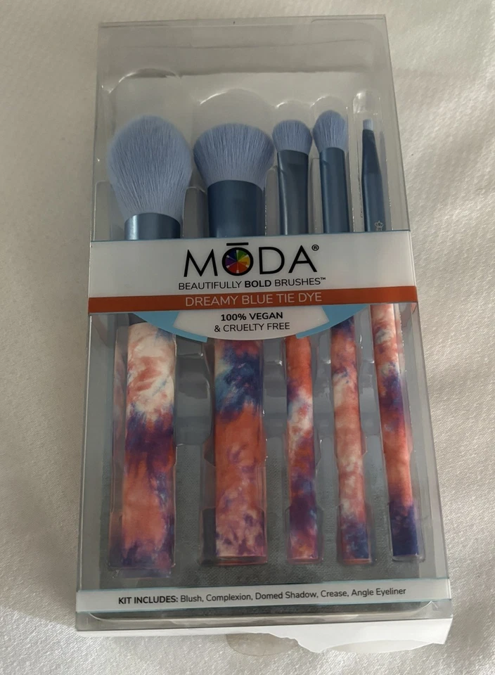 New! Limited Edition Moda 5Pc DREAMY BLUE Tye Dye Series Makeup Brush Set  - Image 4 of 4