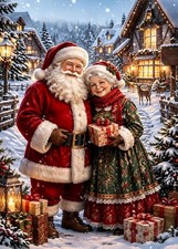 Christmas Santa Mrs. Claus Village Diamond Art Kits for Adults 11.8x15.7 In 5D D