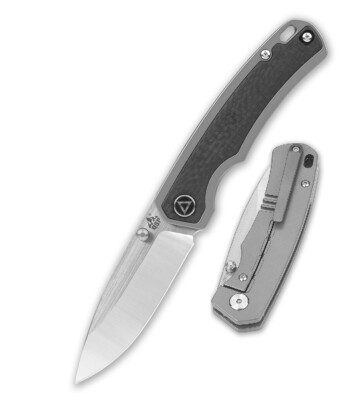 QSP Knife Puffin Folding Knife 3'' 2-Tone Satin CPM S35VN Blade Ti./CF Handle