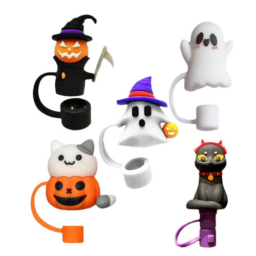 5pcs Halloween Straw Covers With Silicone Straw Caps 10mm Cute Ghost Halloween