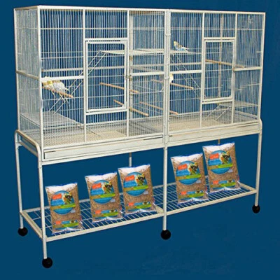 MCAGE 64" X-LARGE Double Flight Breeding Canaries Cockatiels LoveBirds Rolling Cage