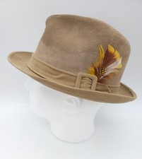 DOBBS Avanti Fedora Men Size 7 1/8 Tan Brown Genuine Suede Leather Vintage Hat