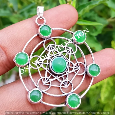 Green Onyx Gemstone 925 Sterling Silver Plated Unisex Sample 7 Chakra Pendant