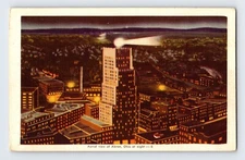 Postcard Ohio Akron OH Downtown Aerial Night View 1940s Unposted Linen 