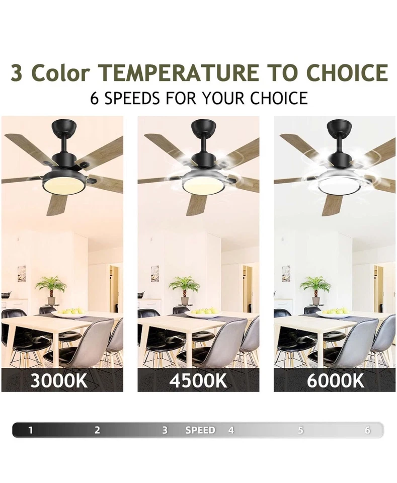 Obabala Ceiling Fan with LED Light 52-Inch Indoor Outdoor Remote Grey Oak NEW - Image 3 of 4