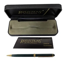 Reflections Fine Writing Instrument Ball Point Pen Case Warranty Green Gold Trim