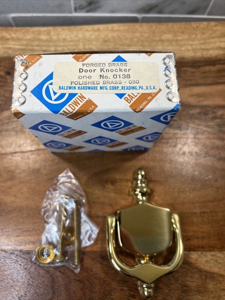 "Llama de puerta vintage Baldwin de latón macizo pulido 4"" NO.0138" Foto 3 de 4