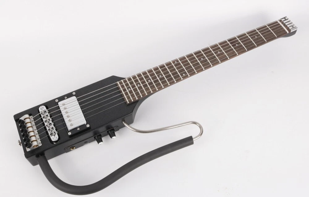 Electric silent travel guitar Ultra Short Scale Length headless portable BLACK