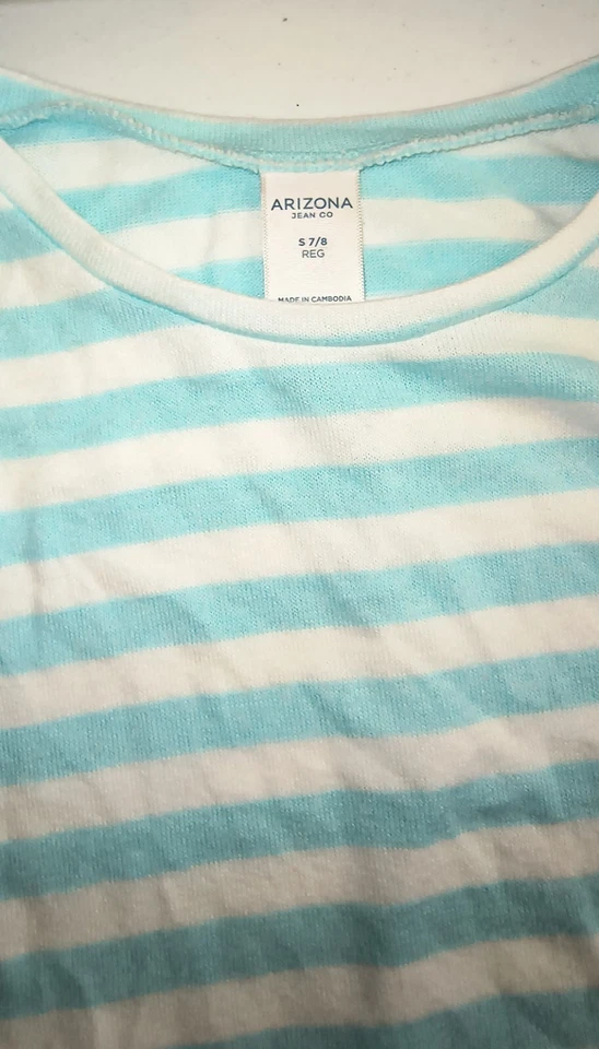 Arizona Girls Long Sleeve Round Neck Sweatshirt Blue/White Striped S(7/8) G001 - Image 2 of 3