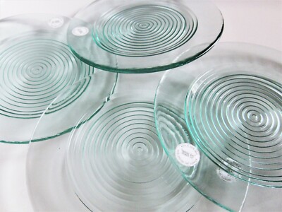 4x San Miguel Recycled Glass SALAD PLATES Light Green Handmade SPAIN 8'' rings