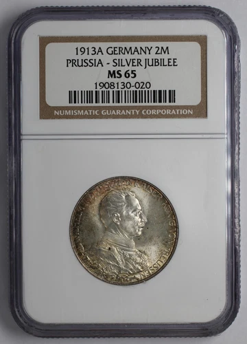 1913 A Germany Silver 2 Mark Prussia Silver Jubilee NGC MS 65