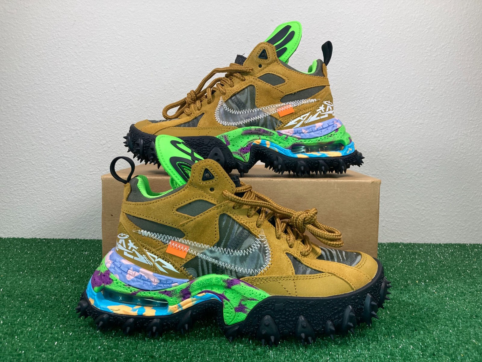 5.5 Uomo 7 Donna Off White X Nike Air Terra Forma Verde Grano Stivali Sneakers NUOVI