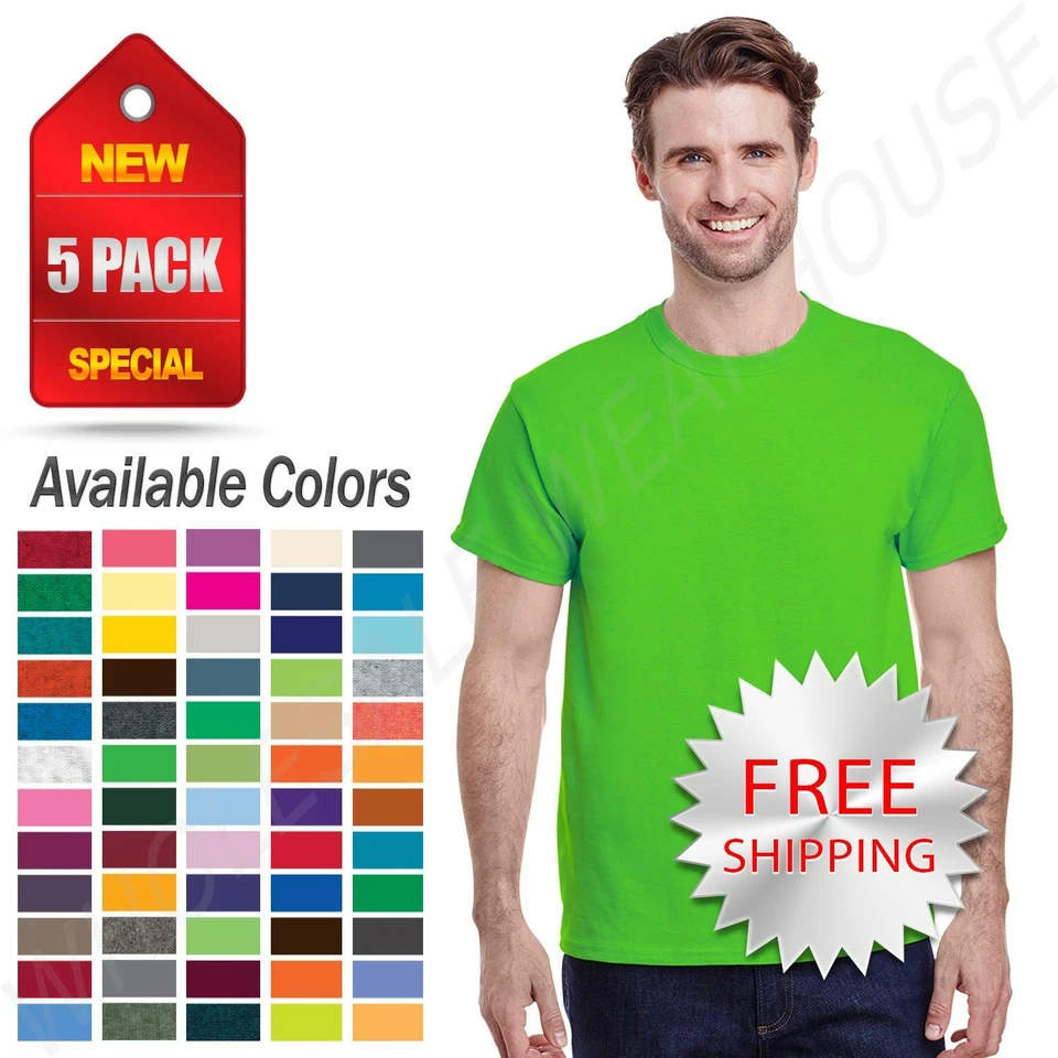 Gildan Heavy Cotton Mens T-Shirt (5 Pack) Crew Neck Short Sleeve Tee S-XL 5000