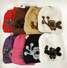 HAND KNITTED,WOVEN STUDS,RABBIT FUR,RHINESTONE,FLOWER WINTER BEANIE,HAT 630208