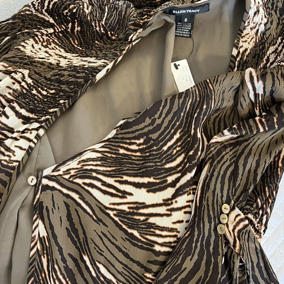 Blusa envolvente Ellen Tracy nueva con etiquetas para mujer seda peplum talla 6 verde llama negra blanca NUEVA Foto 3 de 4