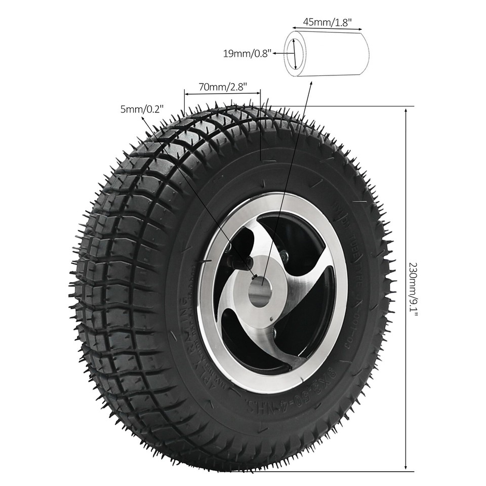Pneumatici Per Scooter Elettrico 9x3.50-4 – Set Completo (Pneumatico Interno + Esterno) – Nero, Gomma - 6
