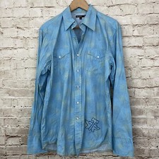Tin Haul Men  s Large Pearl Snap Button Western Shirt 100 Cotton Blue
