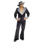 Mens Black PIMP DADDY Costume + Hat 1970s Big Daddy Velvet Suit Halloween