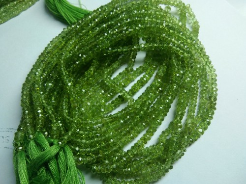 AAA PERIDOT RONDELLE FACETED 4-4.5 MM GEMSTONE BEADS 13" STRANDS - Picture 4 of 4