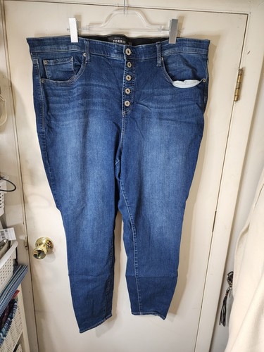 Torrid Sky High Skinny Blue Jeans Button Up Plus Size 24R, Inseam 28"