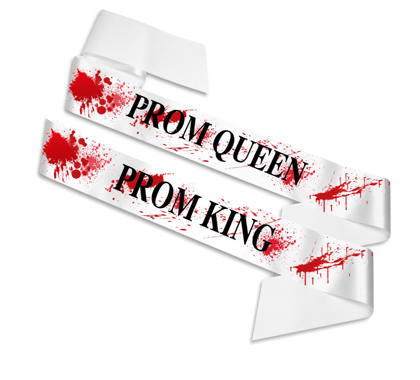 HALLOWEEN ZOMBIE PROM KING & QUEEN COSTUME BLOOD SPLAT SASH COUPLES FANCY DRESS