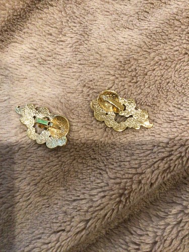 Retro clip on earrings celestial sun cloud blue gold tone - Picture 3 of 7