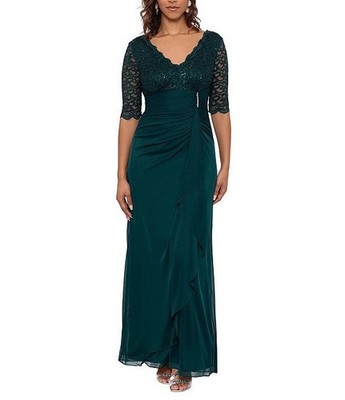 Betsy & Adam Plus SZ 18W Emerald Green Lace Evening Gown Formal Dress GALA MOB