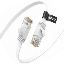 White Cat 6 Flat Ethernet Cable 50 Ft 10Gbps LAN Cable