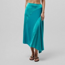 Ted Baker Women's Blue Bolsena Stretch Asymmetric Satin Midi Skirt Size 3