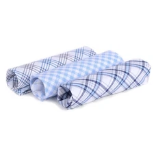 Men's White, Brown And Blue Plaid 100% Cotton 3 PCS Handkerchiefs