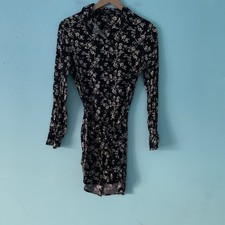 Forever 21 Ditsy Floral Shirt Dress S Black Mini Retro Y2K Long Sleeve Belted