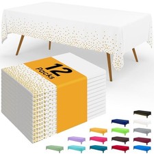Disposable Table Cloth - 12 Pack, 54 x 108 54" x 108" - 12 Packs White  Gold