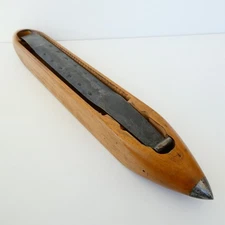 Antique Vintage Weaving Boat Shuttle Metal Cap Wanamaker & Sons Ingrow 18 inch