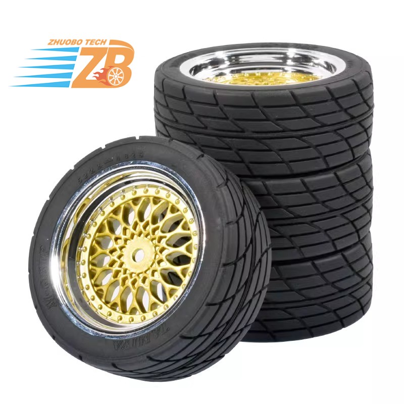 4pcs 1/10 Rubber Tires &12mm hex Wheels Rims Set for RC 1:10 On Road Touring Car