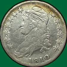 1810 O-106 R-3 Capped Bust Half Dollar Very Fine VF Coin, Cleaned Scratch #32872