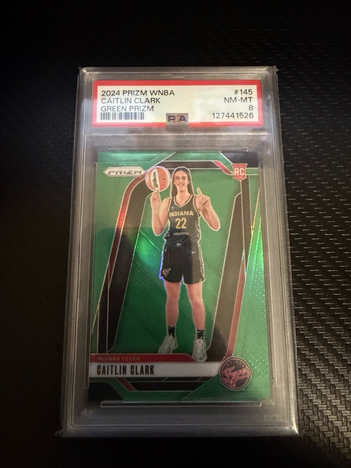 2024 Panini Prizm WNBA Caitlin Clark #145 Green Prizm (RC) PSA 8