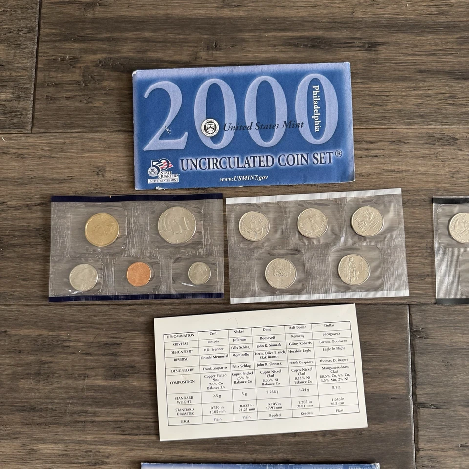 1999-2002 US Mint Uncirculated Coin Sets Philly Denver 63 Coins 7 Sets Proof - Image 3 of 4