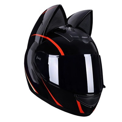 Motorcycle Helmet Women And Men Full Face Cat Ear Motorbike Helmets Dot Approved