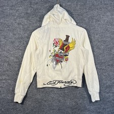 Vintage Y2K Ed Hard Christian Audigier Womens Medium Rhinestone Hoodie Hearts