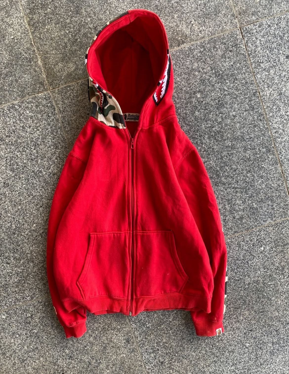 A Bathing Ape BAPE Shark Full Zip Hoodie Red Green Camo WGM Size L