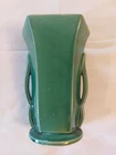 Vintage McCoy Emerald Green Flared Hexagon Top Vase w/Double Handles