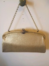 Vintage Rare Gold Shimmer Metallic Small Evening Purse w/Rose Clasp "Sold As Is"