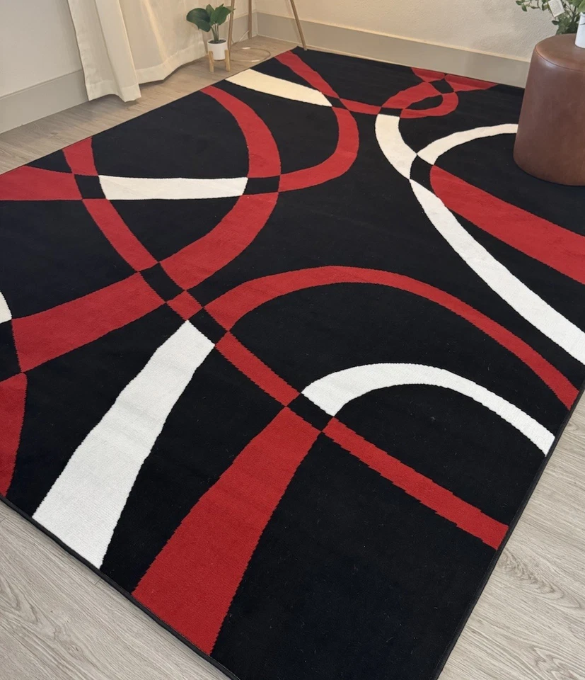 Alfombras grandes contemporáneas alfombras de salón 5’x7’ gris/negro Foto 4 de 4