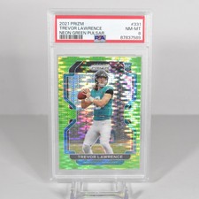 2021 Panini Prizm #331 Trevor Lawrence RC Rookie Neon Green Pulsar Prizm PSA 8