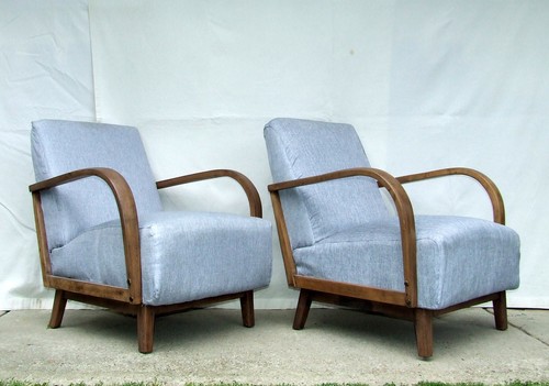 Pair of Art Deco Armchairs, Club Cocktail Chairs. Antique Vintage Halabala 1920.