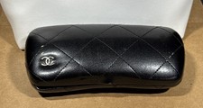 CHANEL Black Quilted Leather Logo Glasses Sunglasses Hard Case