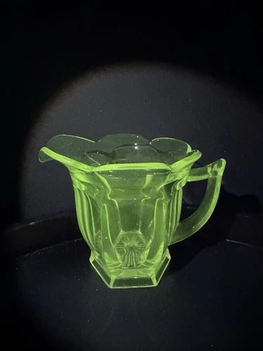 Clear Depression Glass Pitcher With Handle Manganese Glows Under UV Light