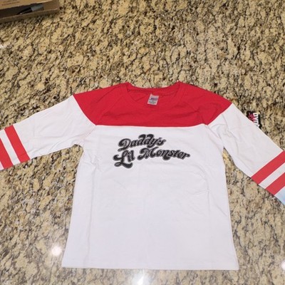 Suicide Squad Harley Quinn Daddy's Lil Monster Costume Shirt S Red White Stretch